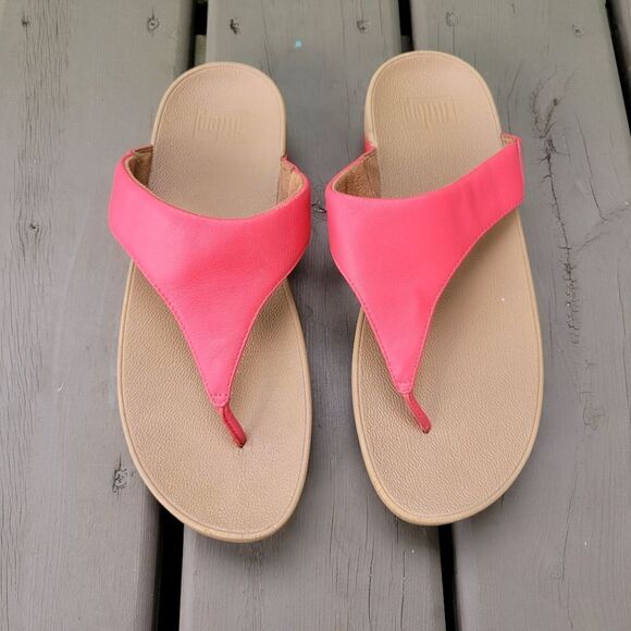 FitFlop Lulu Rosy Coral Flip Flop Thong Slide Wedge Beach Vacation Summer Sandal - Picture 5 of 8